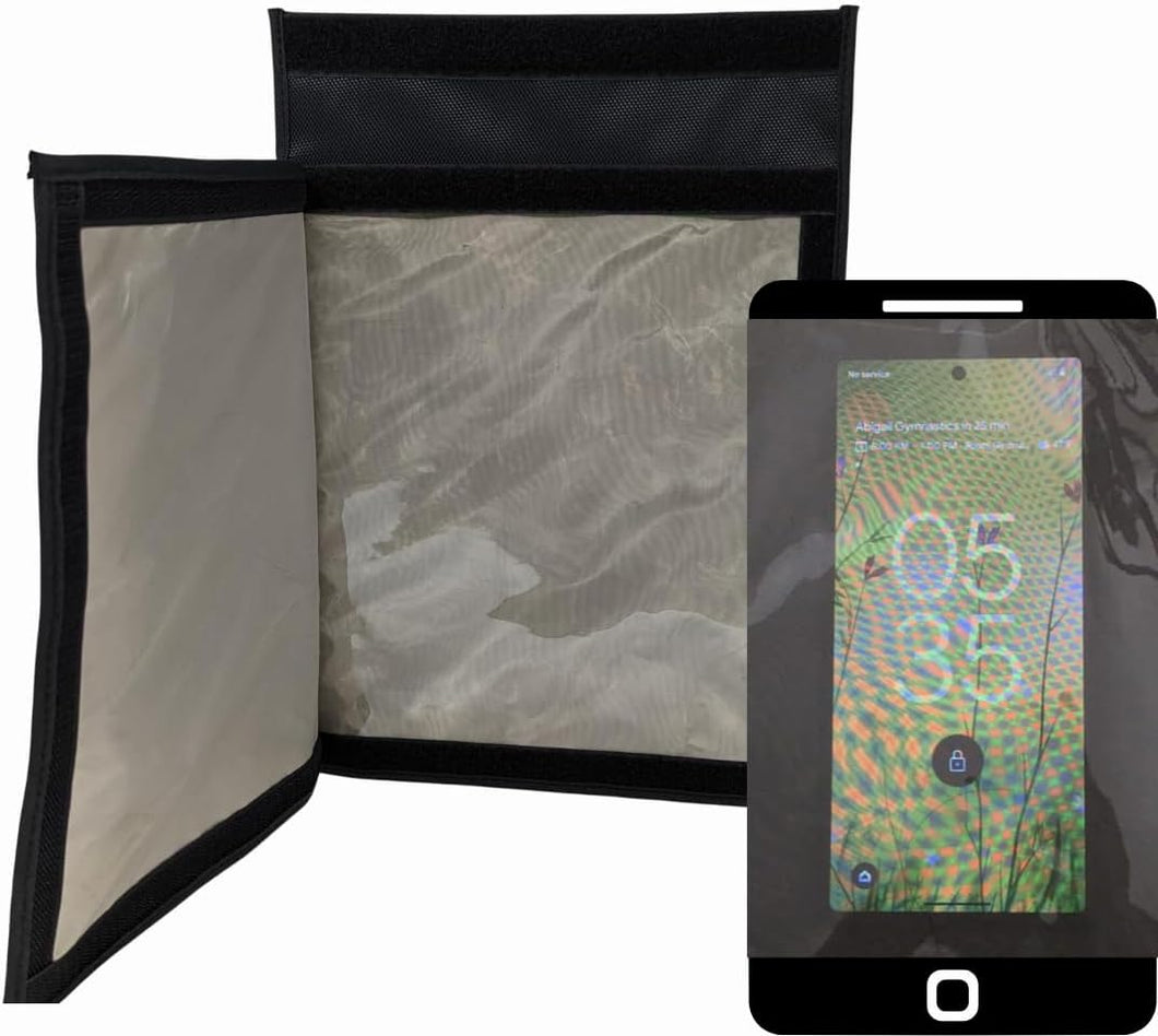 Transparent Face Cellphone | Tablet Signal Blocking Faraday Case with Roll Top Velcro Seal