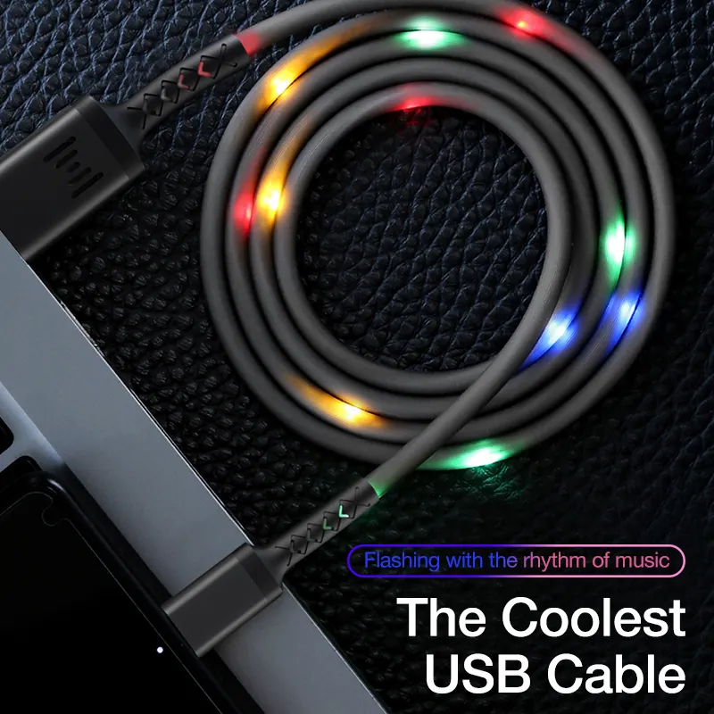 USB A to C Sound Activated Control Flash RGB LED Light Up Charger Cabl ...